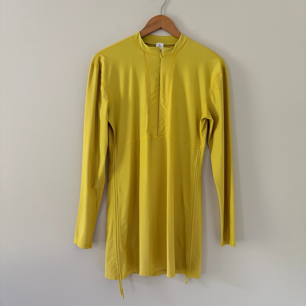 Sailbee Rash Guard Swim Shirt 2XL Yellow Long Sleeve Half Zip Ruched Sides